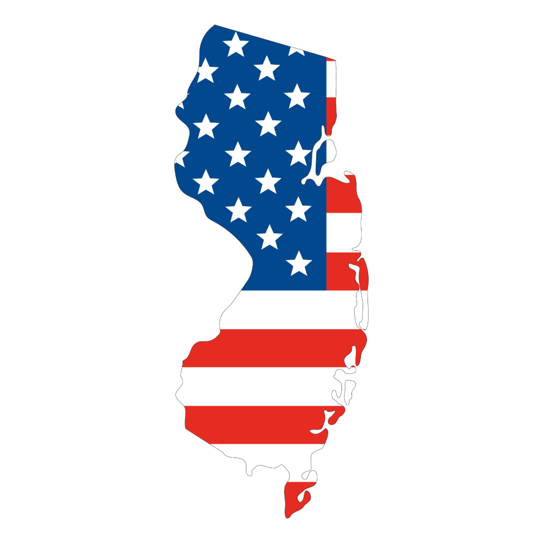 New Jersey outline filled with American Flag